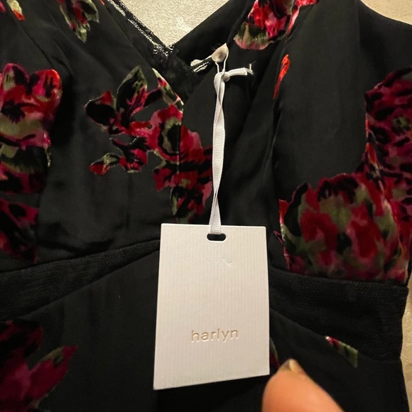 Harlyn VELVET BURNOUT COWL NECK SLIP DRESS Blk XS - Picture 5 of 8